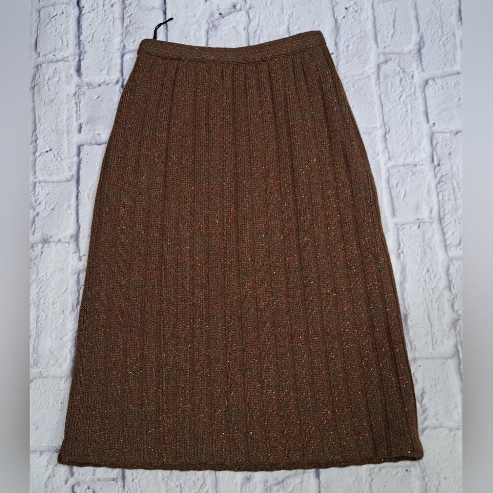 Vintage 70s 60 San Yuet Women's 2 Pc Set Skirt Jacket Suit Brown Japan Small 25W - Picture 9 of 14